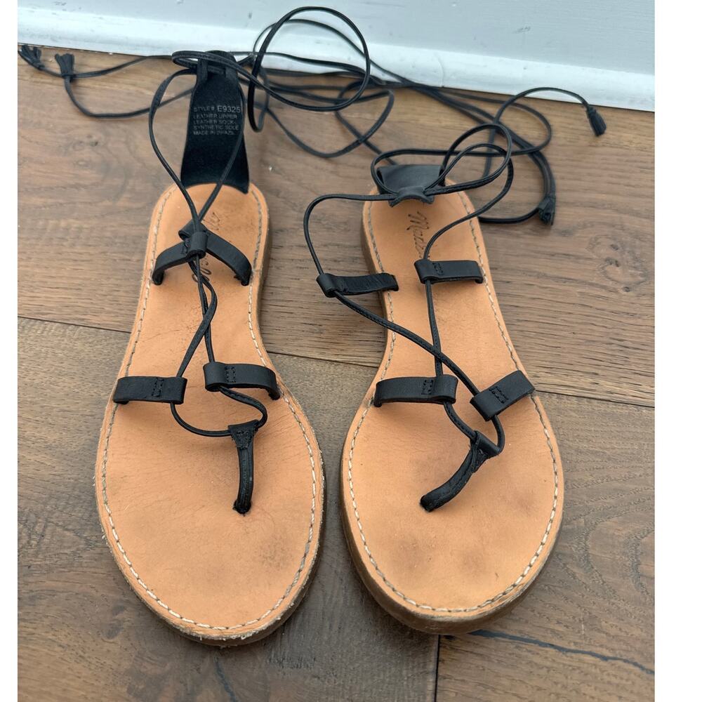 Madewell Boardwalk Leather Lace-Up Gladiator Flat Sandals Black Women's Size 6.5 - Picture 3 of 8